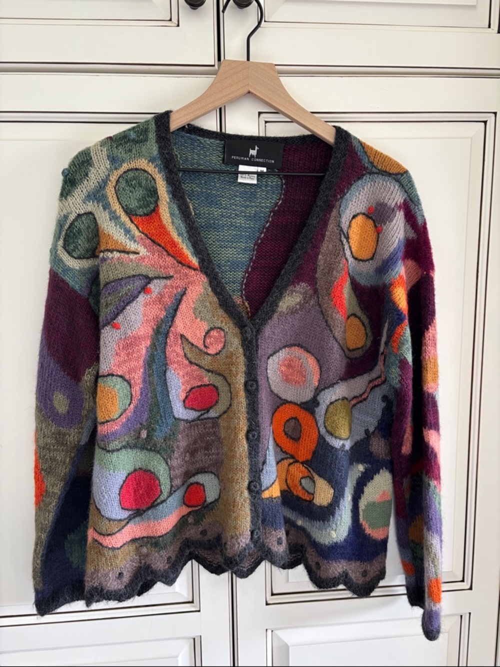 Peruvian Connection Alpaca Abstract Art Artisan Cardigan Sweater Women’s Medium